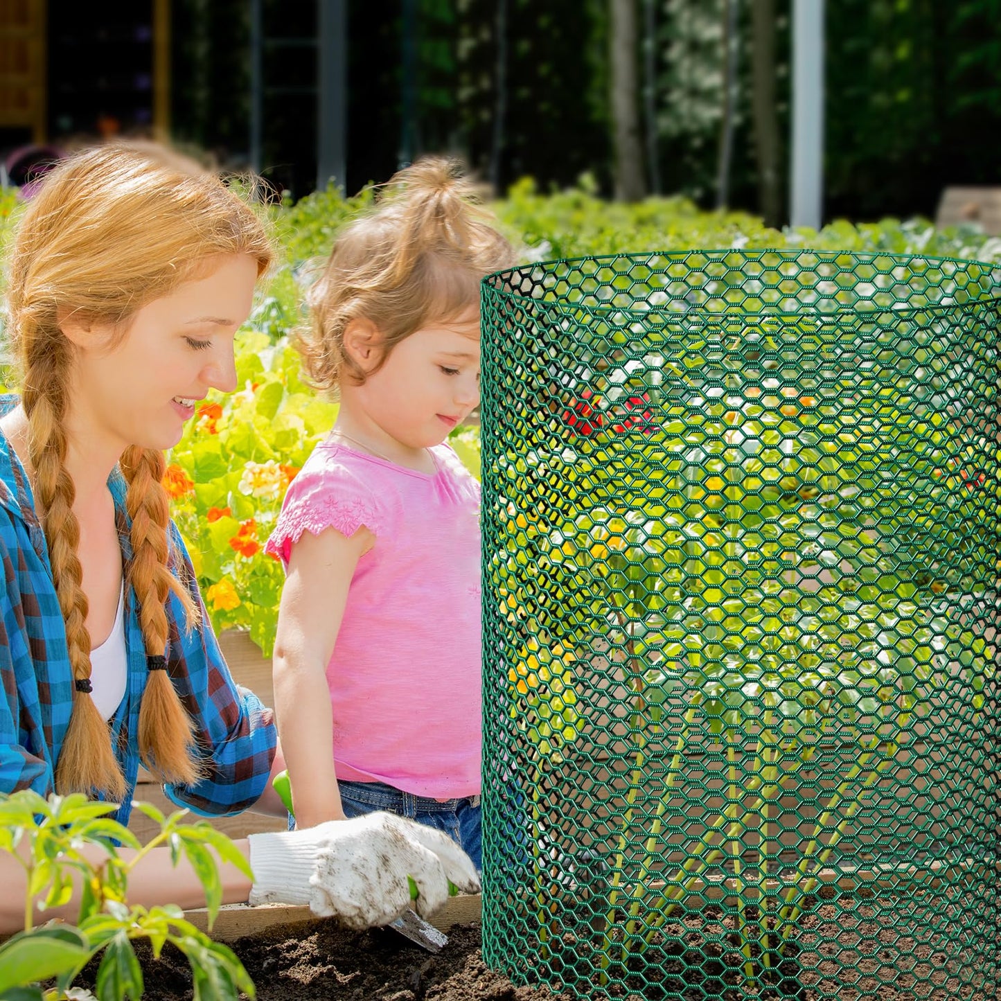 32.8ftx24In Plant Protectors from Animals,Plant Cages for Outdoor Plants,Wire Plant Protector Cage,Wire Plant Protector,Chicken Wire Cloche with Ground Stakes & Nylon Ties Protect Plants from Animals