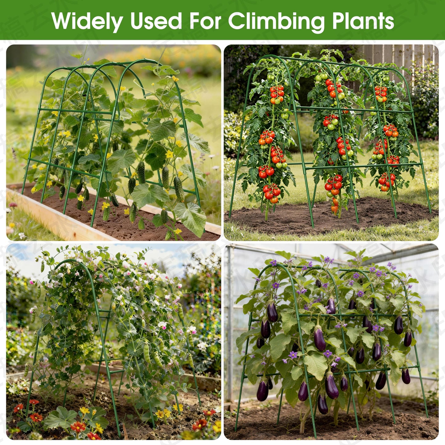 MQHUAYU Cucumber Trellis for Raised Bed,U-Shape Garden Trellis for Climbing Plants Outdoor, Metal Arch Vegetables Trellis, Plant Support for Vine (Green, 47.2x47.2 X21.6)