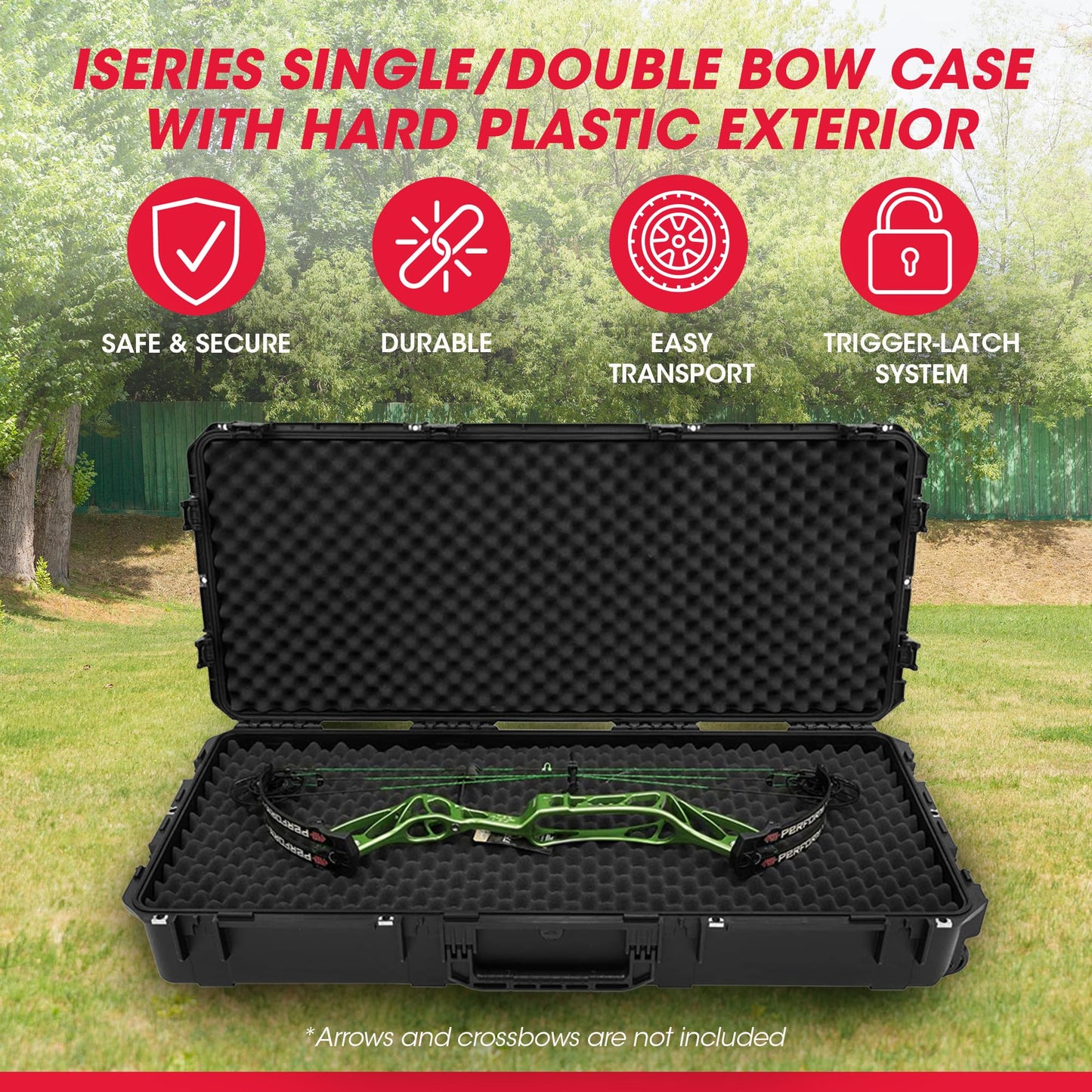SKB Cases iSeries 4719-8 Ultimate Single or Double Bow Case, Hard Plastic Case for 44-Inch and 46-Inch Bows, Includes Trigger-Release Latch System