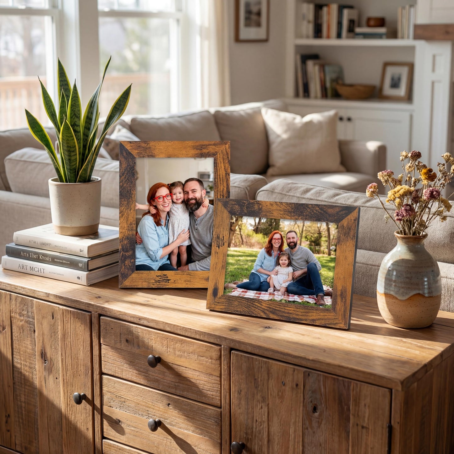 Giftgarden 4x6 Picture Frame Rustic Brown, Wide Wood Photo Frame with Shatter-Resistant Plexiglass, Vertical or Horizontal for Wall & Tabletop Display, 1 Pack