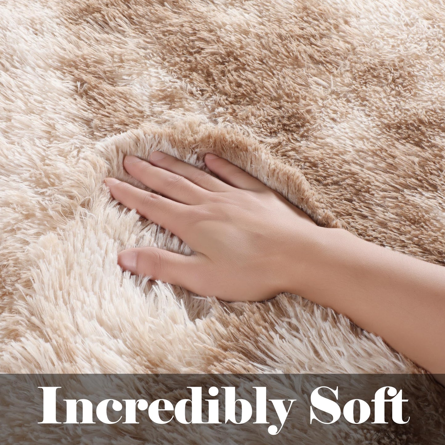 ONASAR Runner Rugs for Bedroom Living Room, Tie-Dyed Beige 2x6 Bedside Hallway Fluffy Area Rug, Ultra Soft Plush Furry Faux Fur Non Slip Floor Carpet for Nursery Kids Dorm Closet Home Decor