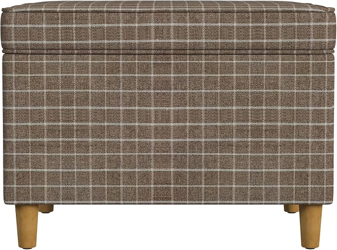 Spatial Order Home Decor | Dinah Collection Modern Storage Ottoman | Ottoman with Storage for Living Room & Bedroom(Brown Windowpane Fabric)