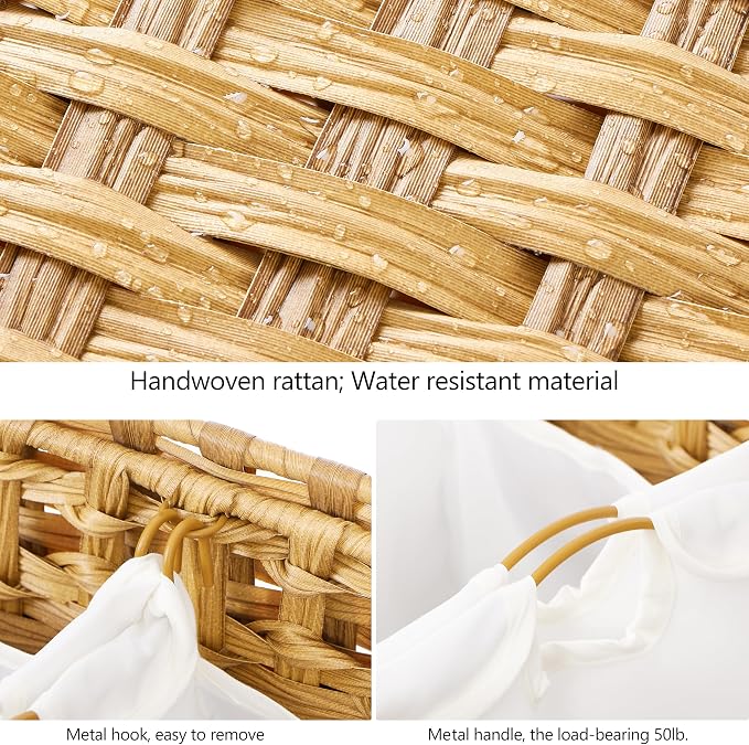 Laundry Hamper with 4 Removable Liner Bags; 176L Handwoven Rattan Laundry Basket with Lid & Heightened Feet; Clothes Hamper with Side Handles