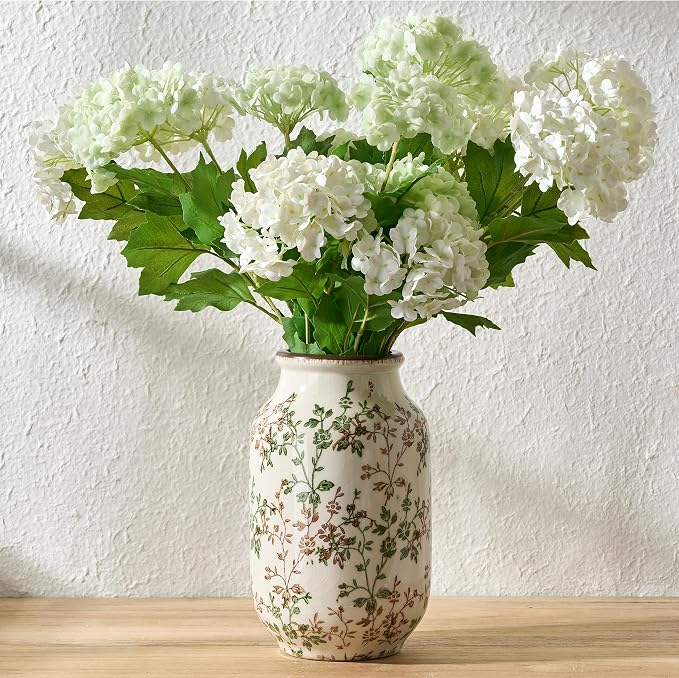 SIDUCAL Ceramic Vintage Pastoral Vase, 8.78 Inch Chinoiserie Floral Vase, Retro Ice Cracked Rustic Farmhouse Vases for Home Decor, Living Room, Bookshelf, Office, Tuscan Decor, Green and Brown Floral