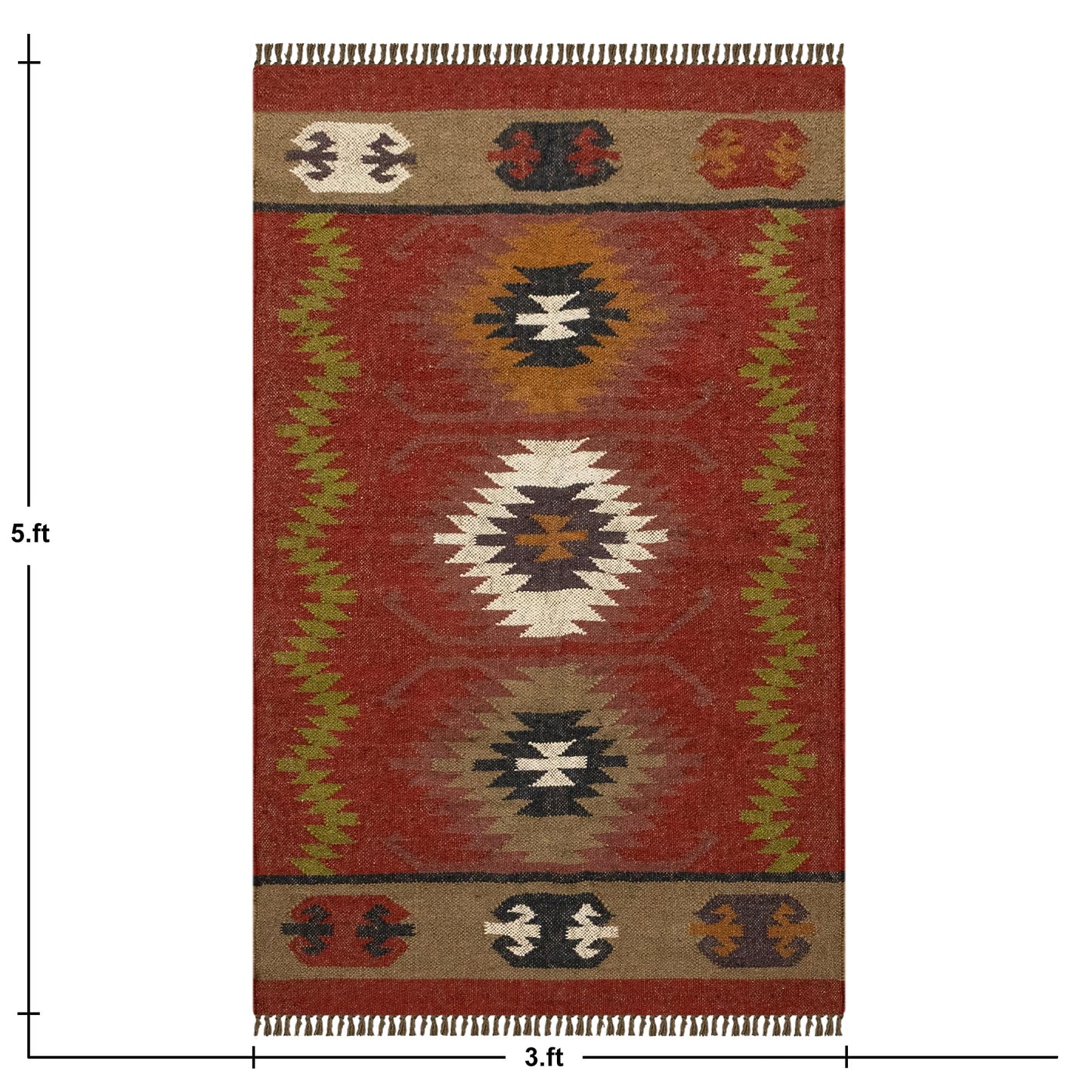 Reversible Kilim Area Rug 3x5 Southwestern Wool Jute Geometric Design Multicolor Hand Woven Rug Thick 0.19" Flatweave Carpet Indoor Outdoor Rugs for Bedroom Enterway Kitchen