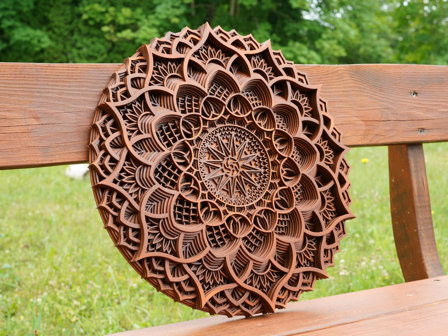 BHDecor Home Wall Decor – Multilayered Laser Cut Carved Elegant Wooden Varnished Mandala Hanging MDF Panels for Decoration - Rustic Contemporary Artwork 35.4 x 35.4 inch (90cm)