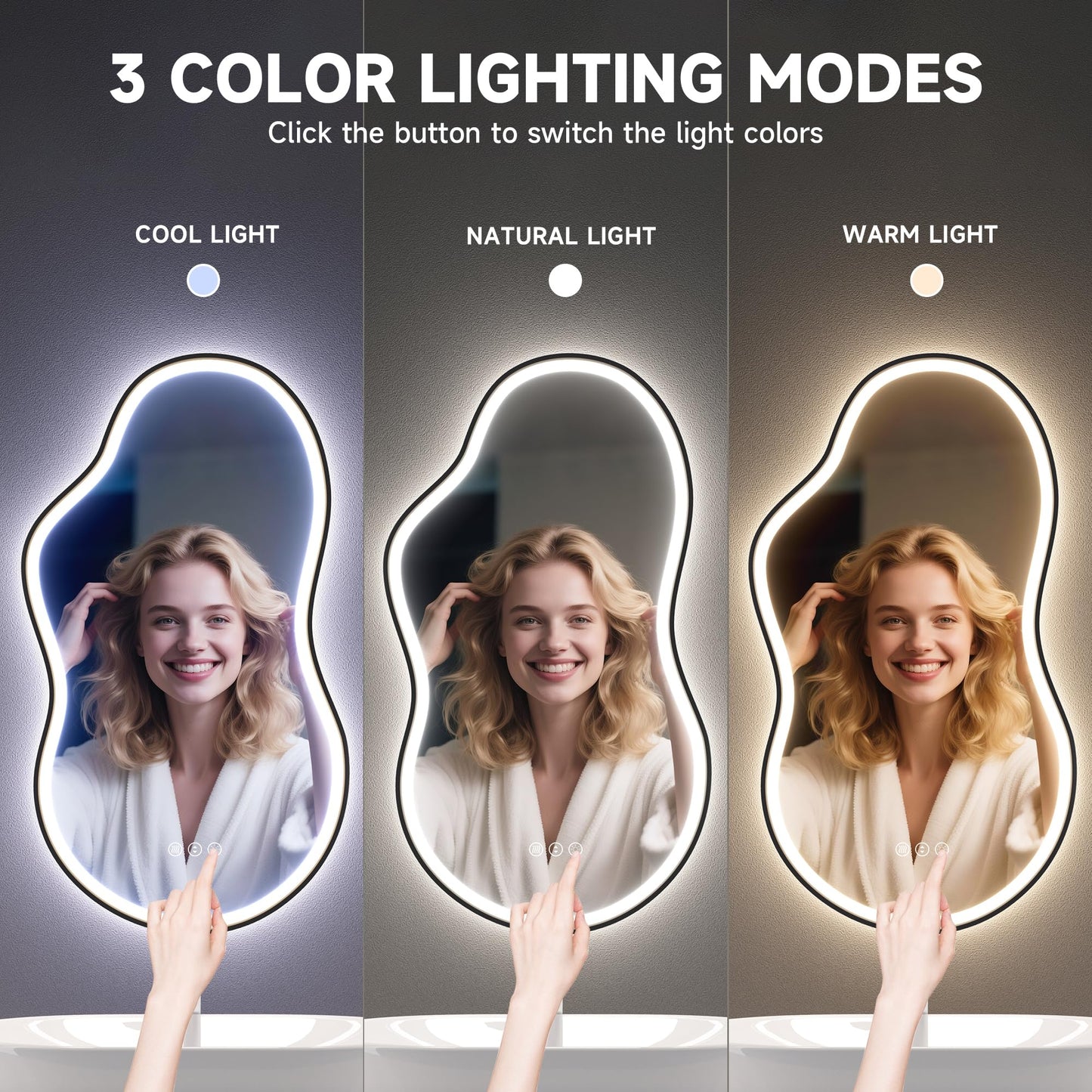 Hasipu Irregular Bathroom Mirror with Lights - 24"x35" LED Asymmetrical Wall Mirror, Abstract Modern Lighted Vanity Mirror for Wall, Anit-Fog, Dimmable, Memory, Vertical/Horizontal (Black