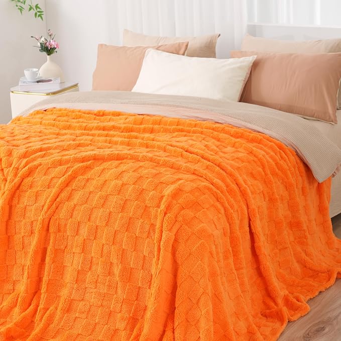 Zyrah Super Soft Throws for Couch Fleece Throw Blanket Lightweight Decorative Fuzzy Cozy Blankets for Sofa Chair Bed (B-Orange, Twin(60"x80"))
