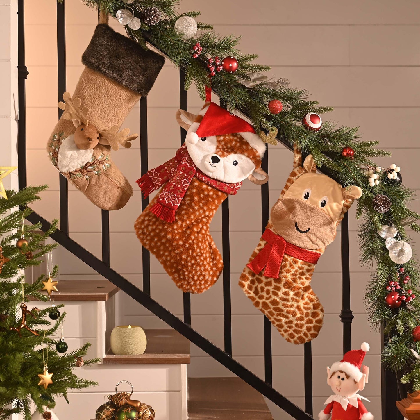 Valery Madelyn Christmas Stockings Decorations, 21 Inch Fabric Yellow Brown Giraffe Cute Plush Personalized Fireplace Hanging Ornament for Holiday Xmas Party Decor