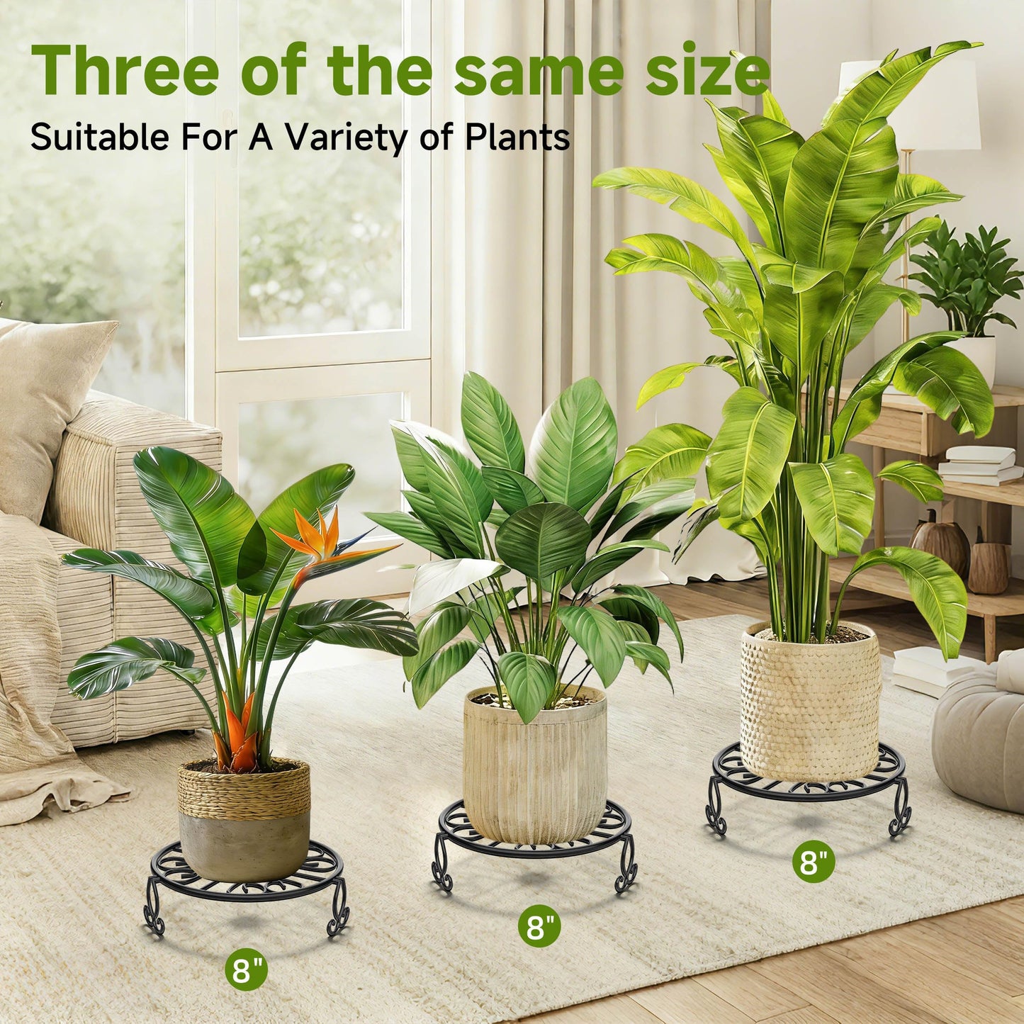 3-Pack Wrought Iron Plant Stands for Outdoor & Indoor Use, Heavy Duty Rustproof Metal Pot Stand Holder, Single Short Round Black Base for Patio Garden Porch Plants Flower Pots Planter Riser 8Inch