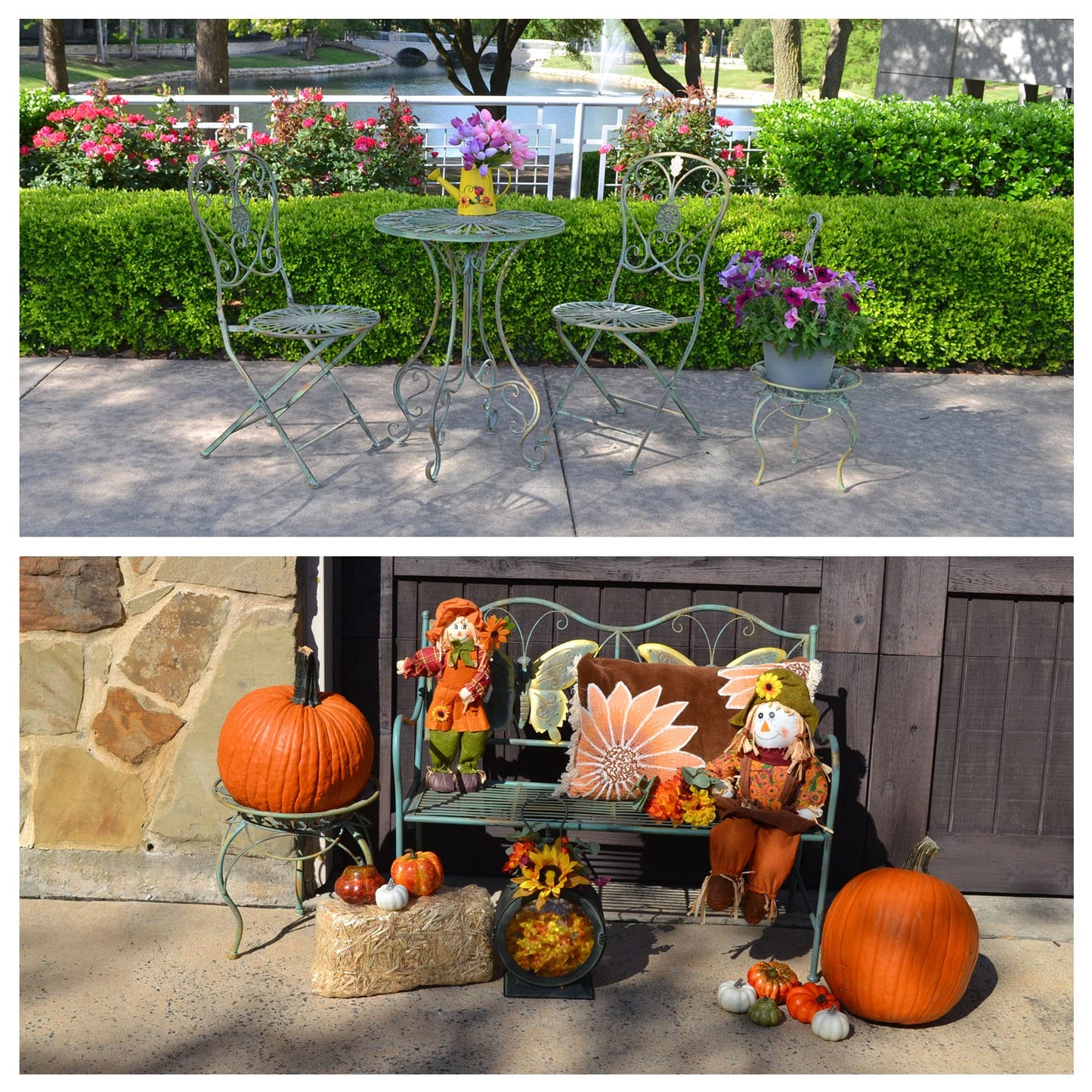 Westcharm Metal Plant Stand for Indoor Outdoor Outside Garden Balcony Patio Living Room Office with Peacock Tail Motif and 13" Round Curved Legs