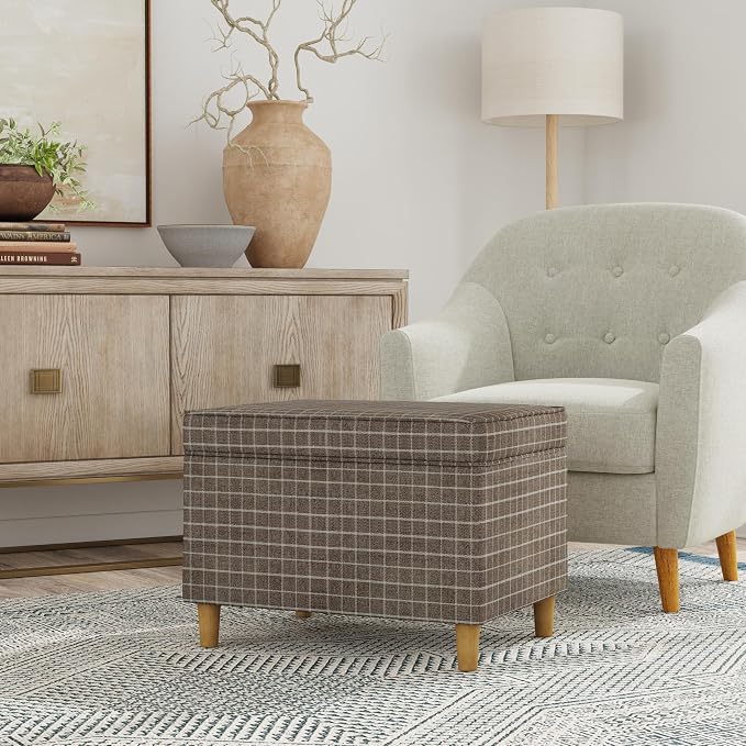 Spatial Order Home Decor | Dinah Collection Modern Storage Ottoman | Ottoman with Storage for Living Room & Bedroom(Brown Windowpane Fabric)