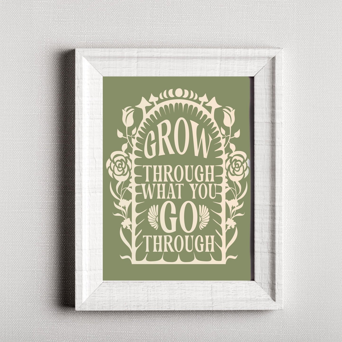 AMERICAN LUXURY GIFTS Grow Through What You Go Through - Inspirational Motivational Typography Wall Art - Home Office Gym Living Room Decor - 8x10 Unframed Print