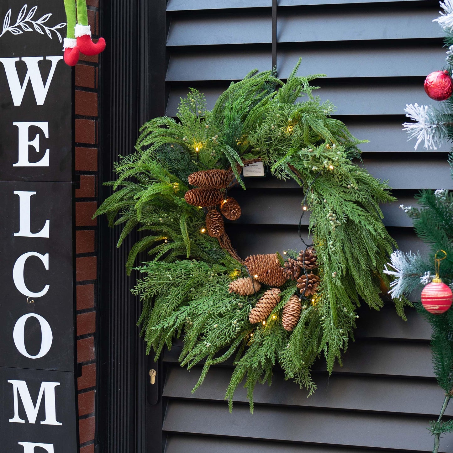 24 Inch Real Touch Norfolk Pine Wreaths for Front Door, Soomeir Artificial Christmas Wreath Green Faux Pine Wreath for Wall Windows Mantle Outdoor Christmas Decoration