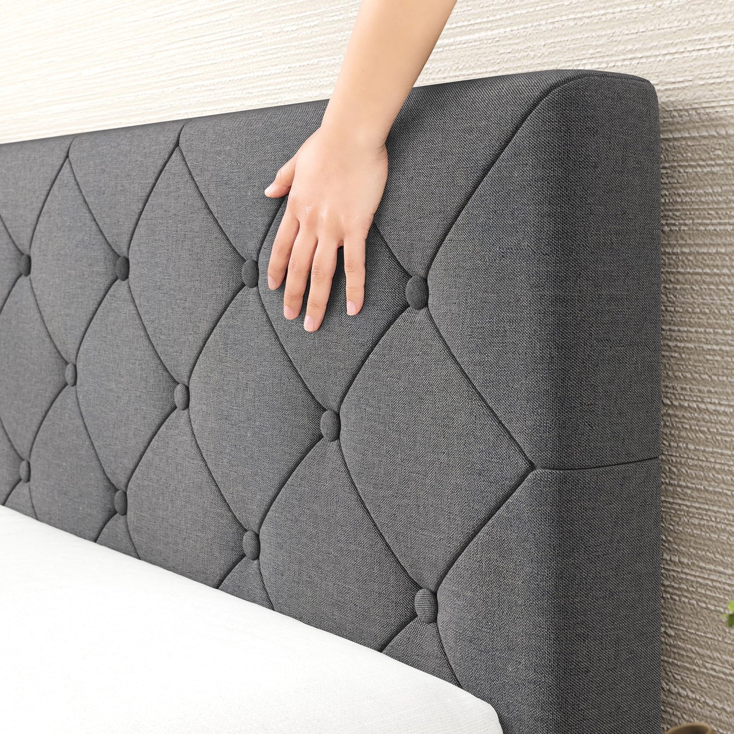 Zinus Queen Shalini Upholstered Platform Bed Frame with Headboard [New WonderBox(TM) Version], Wooden Slat Support, No Box Spring Needed, Easy Assembly, Eco Friendly Packaging, Dark Grey