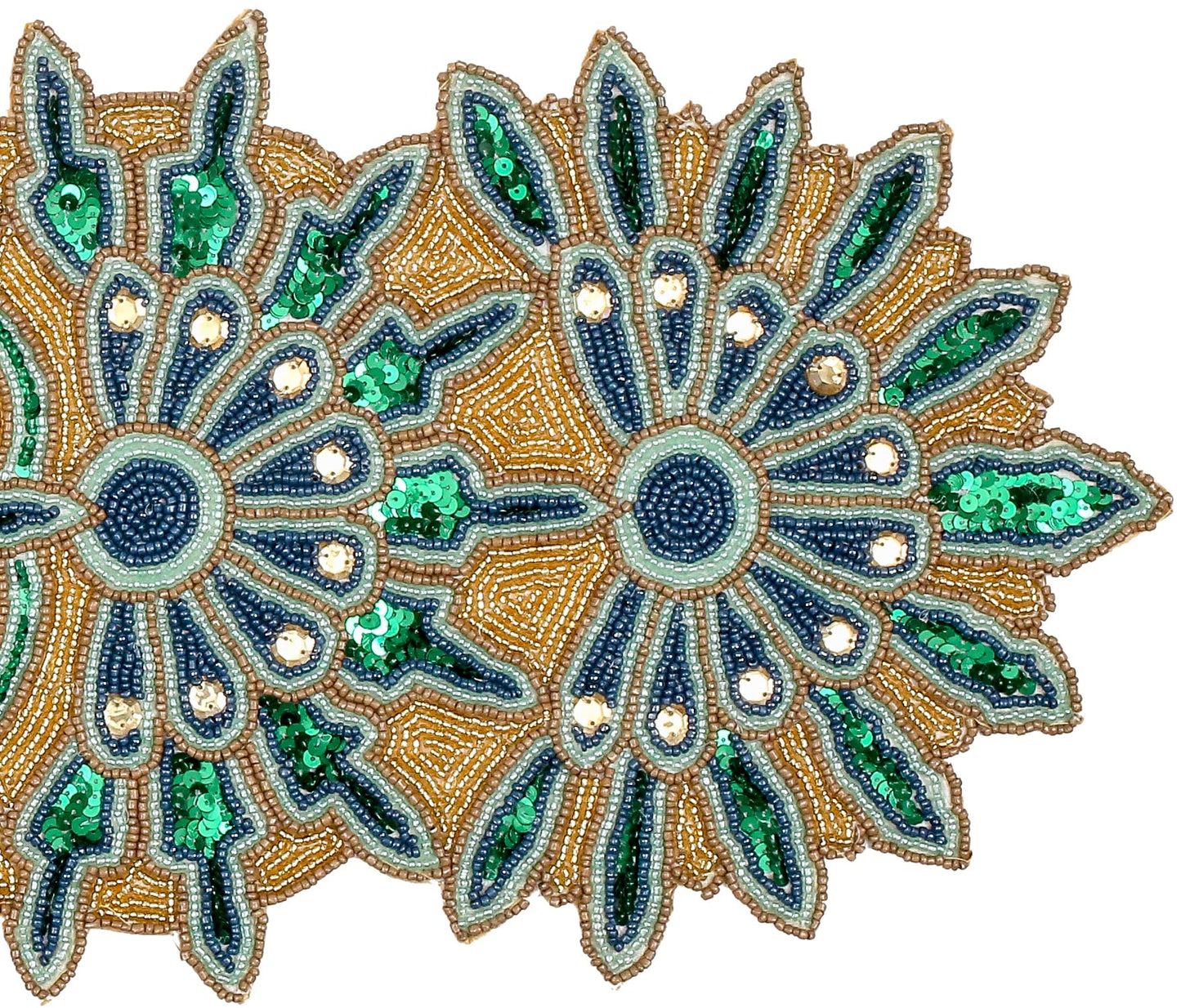 Green Gold Beaded Table Runner 36 Inches Long - Beautiful Fancy Elegant Decorative Handmade Glitz Table Runner for Dining Table Décor, Easter, Farmhouse, Living Room, New Year, Christmas - 13x36 Inch