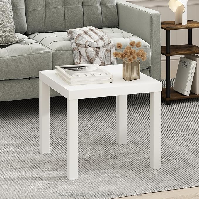 Furinno Classic Coffee Table, Square Modern Center Table with Triple Thick Tabletop, Simple Side Table with 4 Legs, for Living Room, Bedroom, Home Office, White