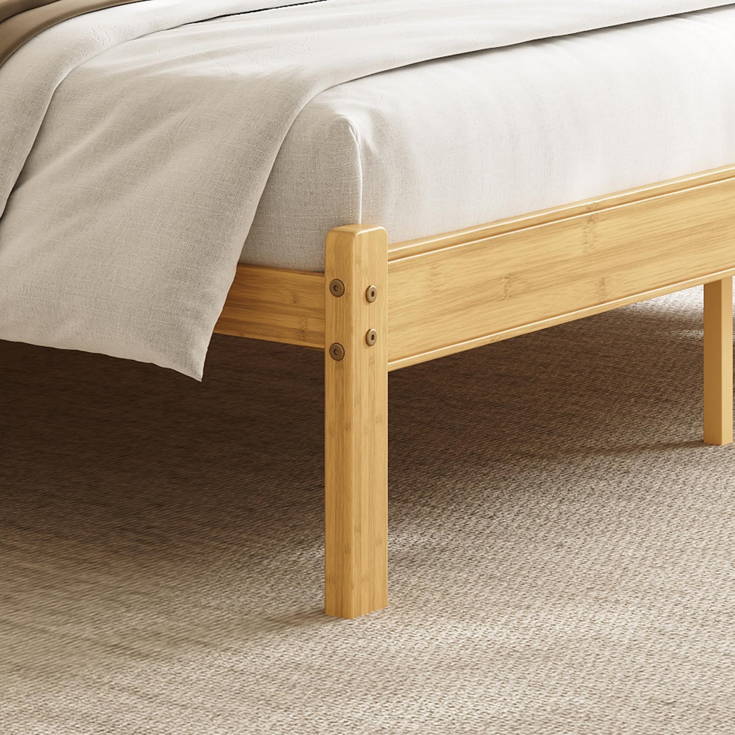 COMASACH Bamboo Wood King Size Bed Frame with Storage Headboard, 14 Inch High Solid King Platform Bed Frame, Metal Slats Support, Heavy Duty, No Box Spring Needed
