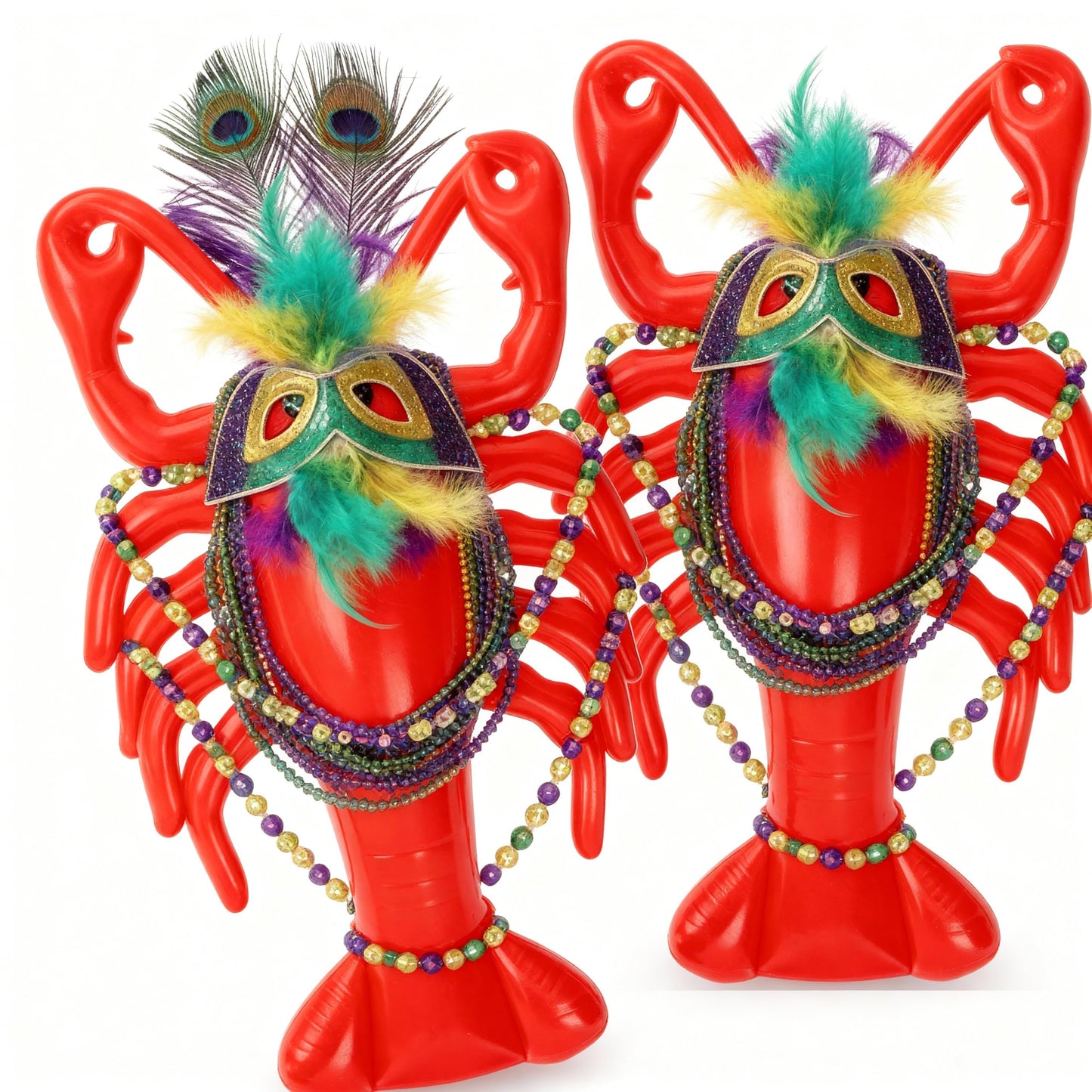LaRandom 16 Pcs Mardi Gras Inflatable Lobster Decor 23.6 in with Mask and Purple Green Gold Beads Necklace for Mardi Gras Inflatable Decorations Yard Table Centerpieces Outdoor Decor