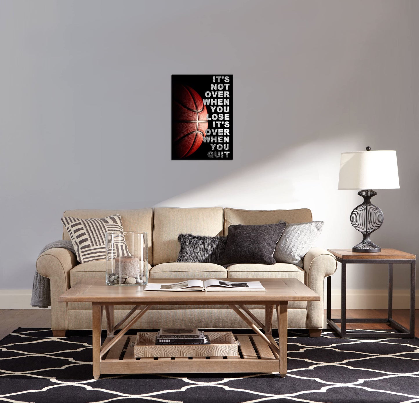 Basketball Quotes It's Not Over When You Lose It's Over When You Quit Inspirational Canvas Wall Art Framed for Office Kids Boys Room Home Decor-12 x16 in