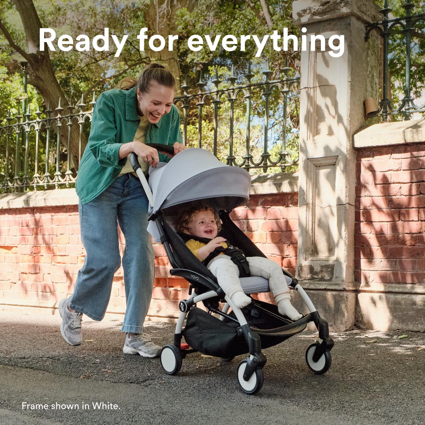 Stokke YOYO3 Stroller from 6 Months - Includes Black Frame/Stone Seat Cushion + Canopy - Folds in & Out in a Flash - Light & Compact - Carry-On Compatible