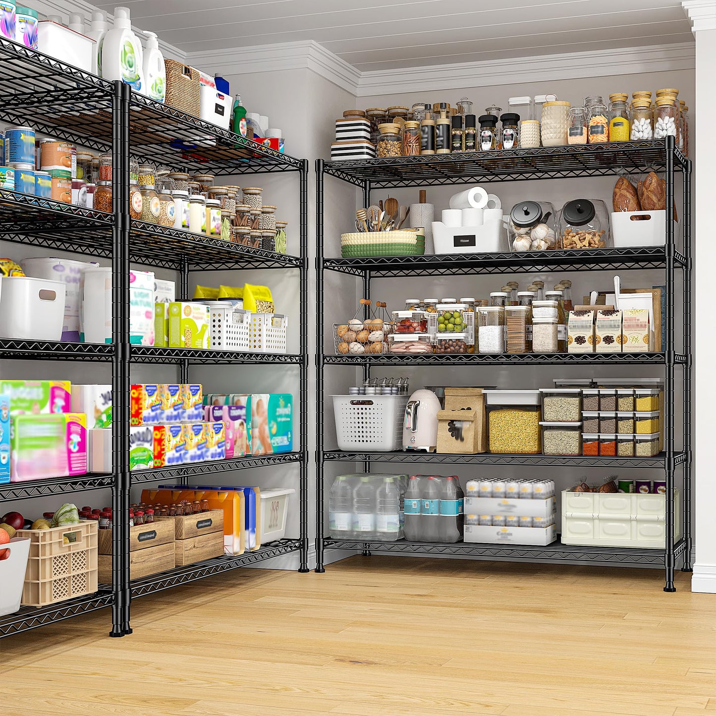 45 "W Storage Shelves 5 Tier Wire Shelving Unit Adjustable Metal Shelving Wire Shelf Pantry Shelves Wire Commercial Rack for Closet Kitchen Pantry Utility Room Garage 45" Wx 13.5" Dx70.5 H Black