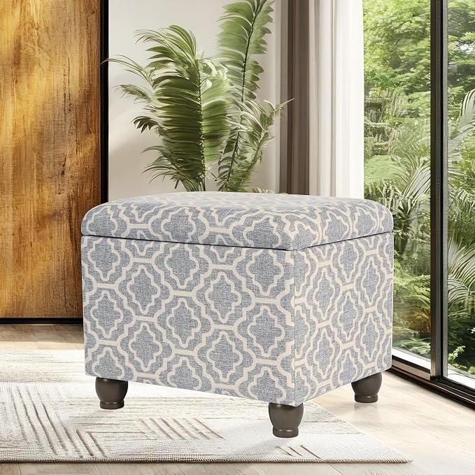 Spatial Order Home Decor | Upholstered MediumRectangular Storage Ottoman | Hinged Lid Ottoman with Storage for Living Room & Bedroom,Gray Geometric