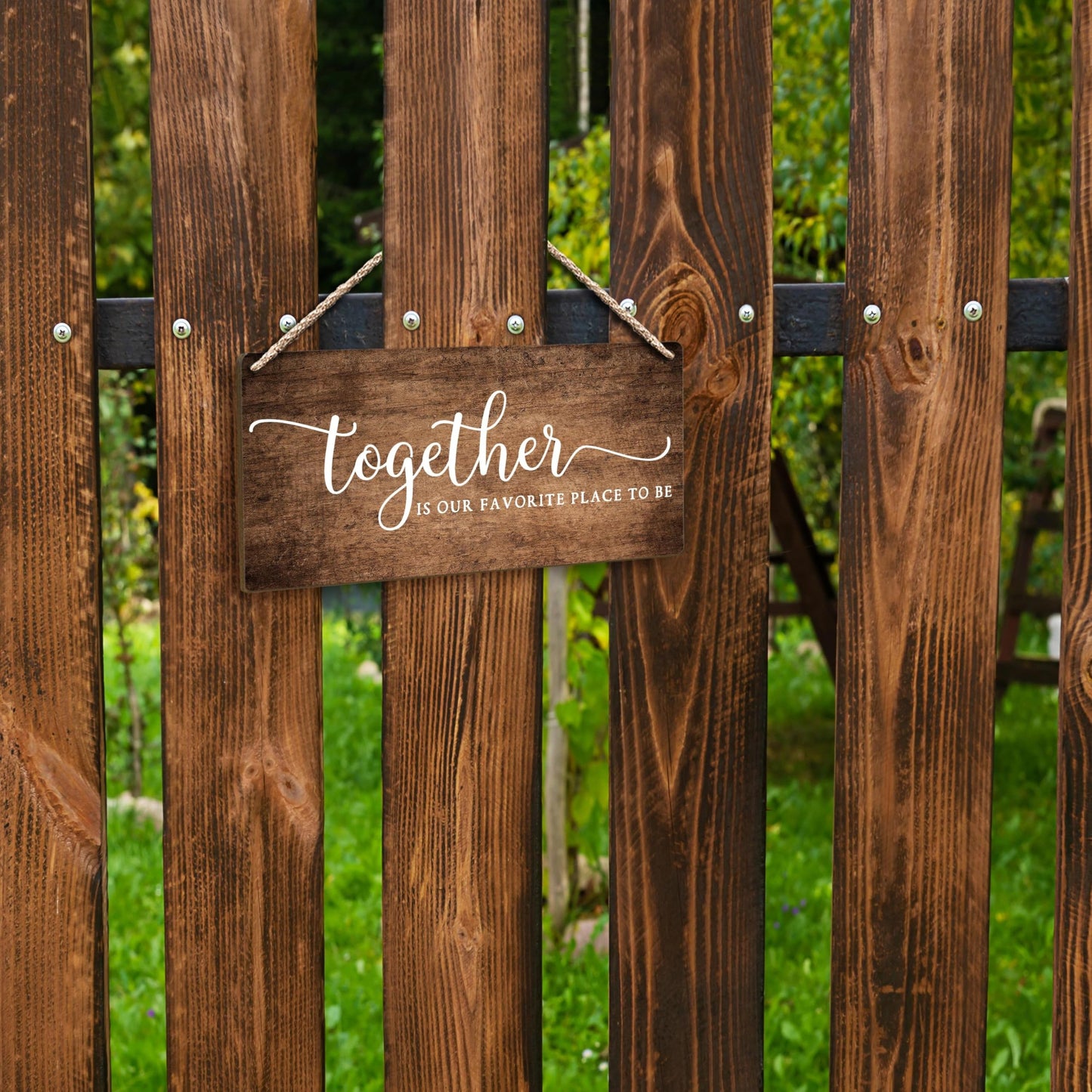 FUGWN Together Is My Favorite Place to Be Hanging Wooden Signs 12x6, Rustic Farmhouse Family Wall Decor Wood Plaque Hanging Decorations for Home Living Room Couples Bedroom Door Decor