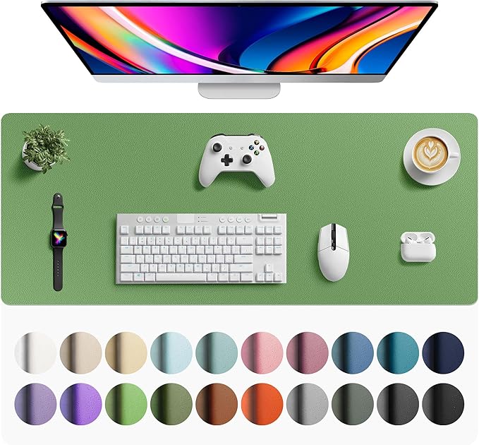 Aothia Faux Leather Desk Mat - Large Mouse Pad, Non-Slip PU Leather Blotter, Waterproof Writing Surface for Office and Home (Olive Green, 42" x 17")