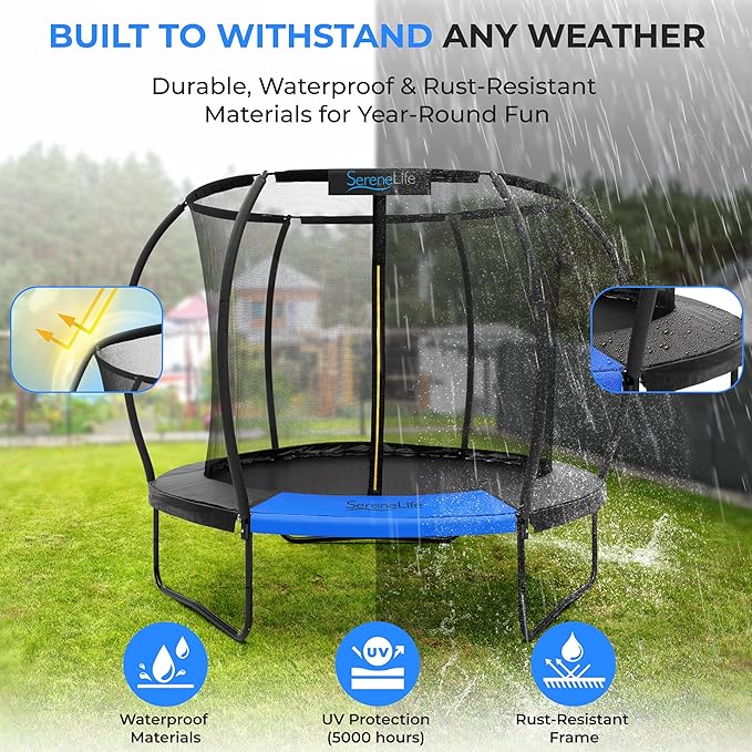 Serenelife 12FT 10FT 8FT Recreational Trampolines with Enclosure Net and Ladder and Anti-Rust Coating, ASTM Approved Trampoline Outdoor for Kids and Adults Outdoor Yard Trampolines