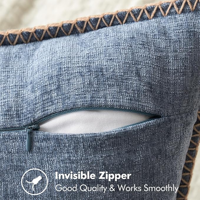 MIULEE Pack of 2 Couch Throw Pillow Covers 20x20 Inch Dark Grey Blue Farmhouse Decorative Pillow Covers with Stitched Edge Soft Chenille Solid Dyed Pillow Covers for Sofa Bed Living Room