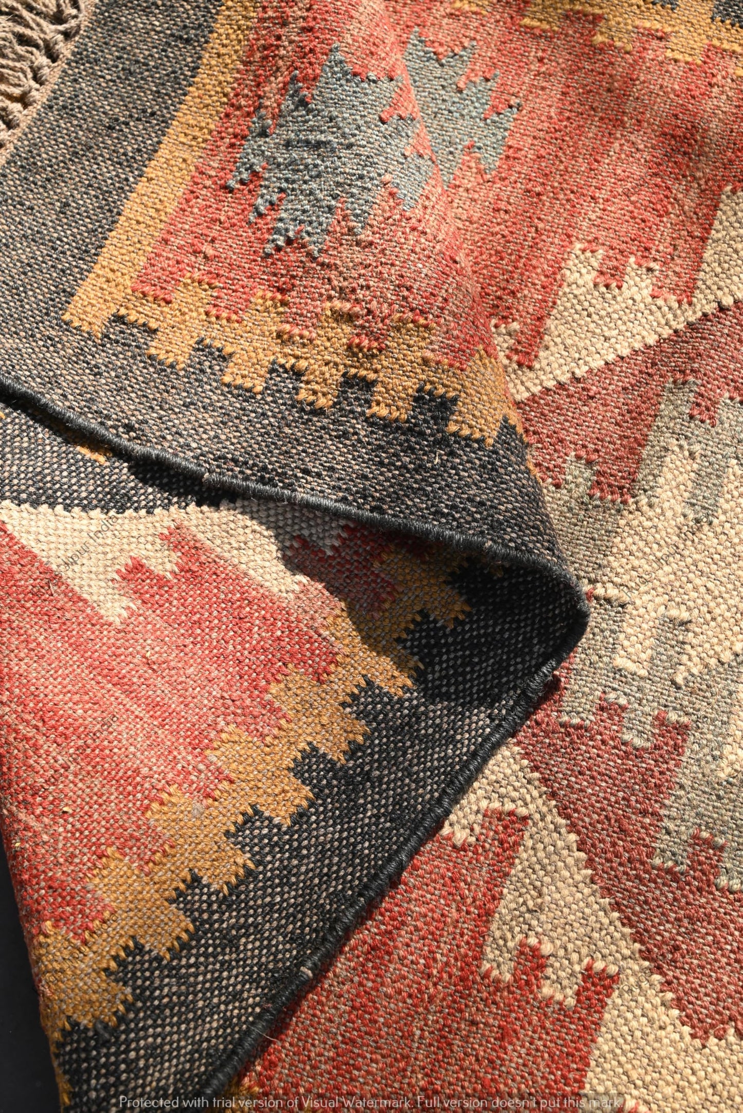RugsJaipurIndia Handwoven Kilim Wool & Jute Rug - Flatweave Dhurrie Area Rug for Living Room Kitchen Bedroom or Entryway Non-Slip Wool & Jute Rug for Stylish Home Decor