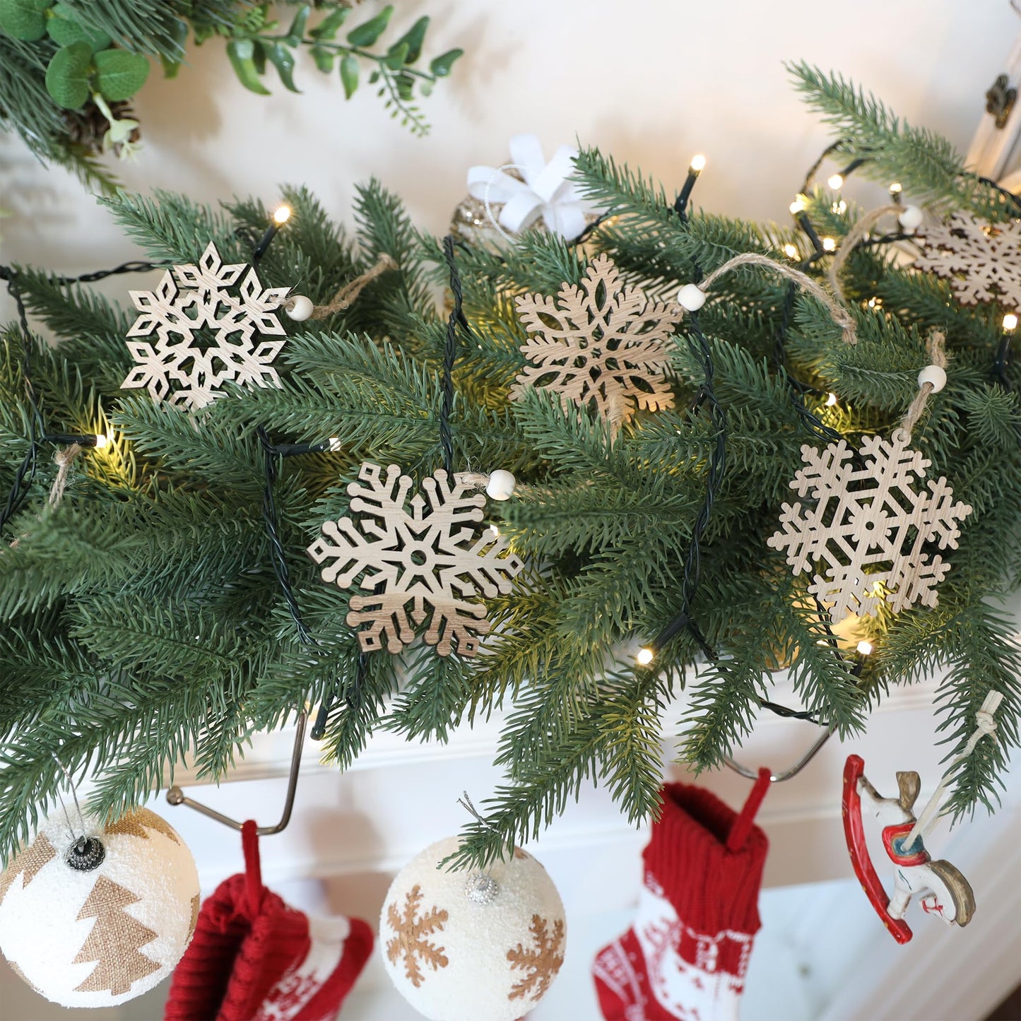 16pieces Wooden Snowflake Ornaments, 3inch Rustic Snowflakes Christmas Ornaments for Crafts Christmas Tree Boho Winter Decoration Gifts 8 Styles