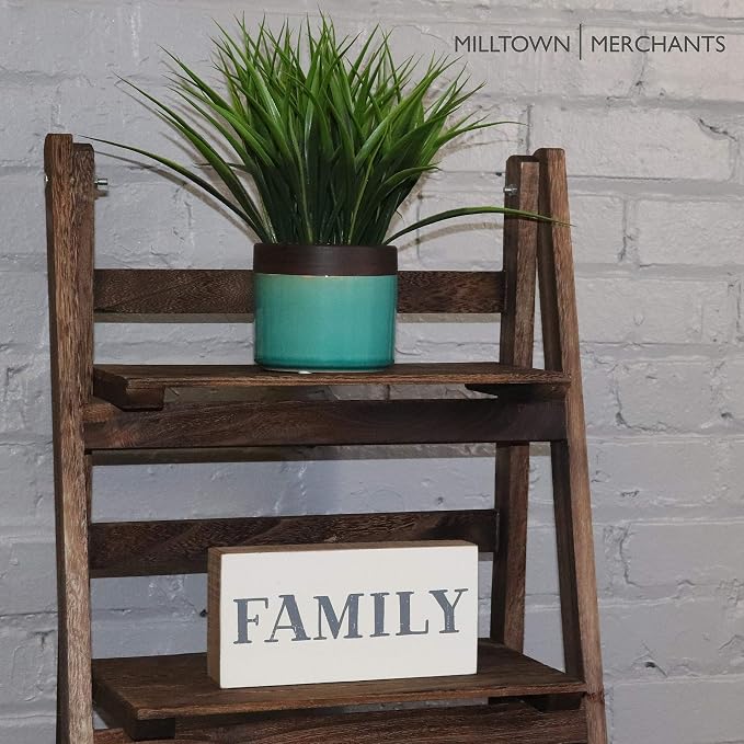 Ladder Shelf - Wooden Ladder Bookshelf - Leaning Bookshelf - Rustic Bookcase - Folding Bookcase (Dark Brown Ladder Shelf)