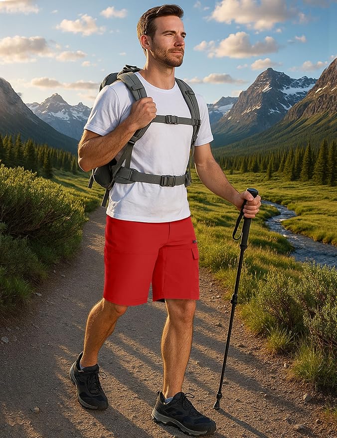 CRYSULLY Men's Hiking Cargo Shorts Outdoor Summer Lightweight Quick Dry Work Casual Shorts with 5 Zipper Pockets
