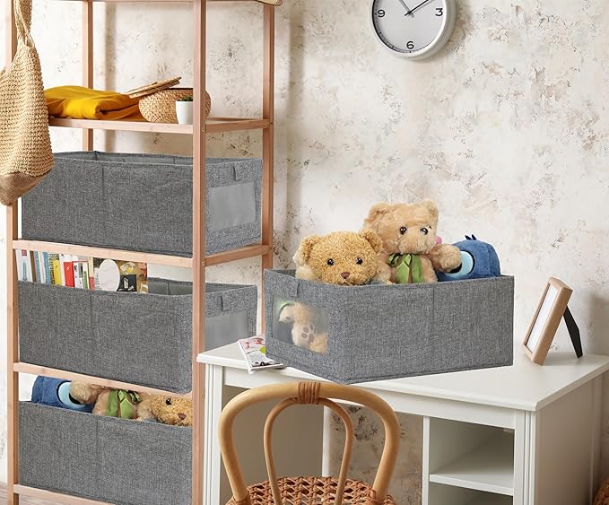 Fordonral 4 Pack Closet Organizers and Storage Bins, Storage Containers for Organizing Clothing, Jeans, Toys, Books, Shelves, Wardrobe - Closet Organizer, Large Storage Boxes Baskets with Window