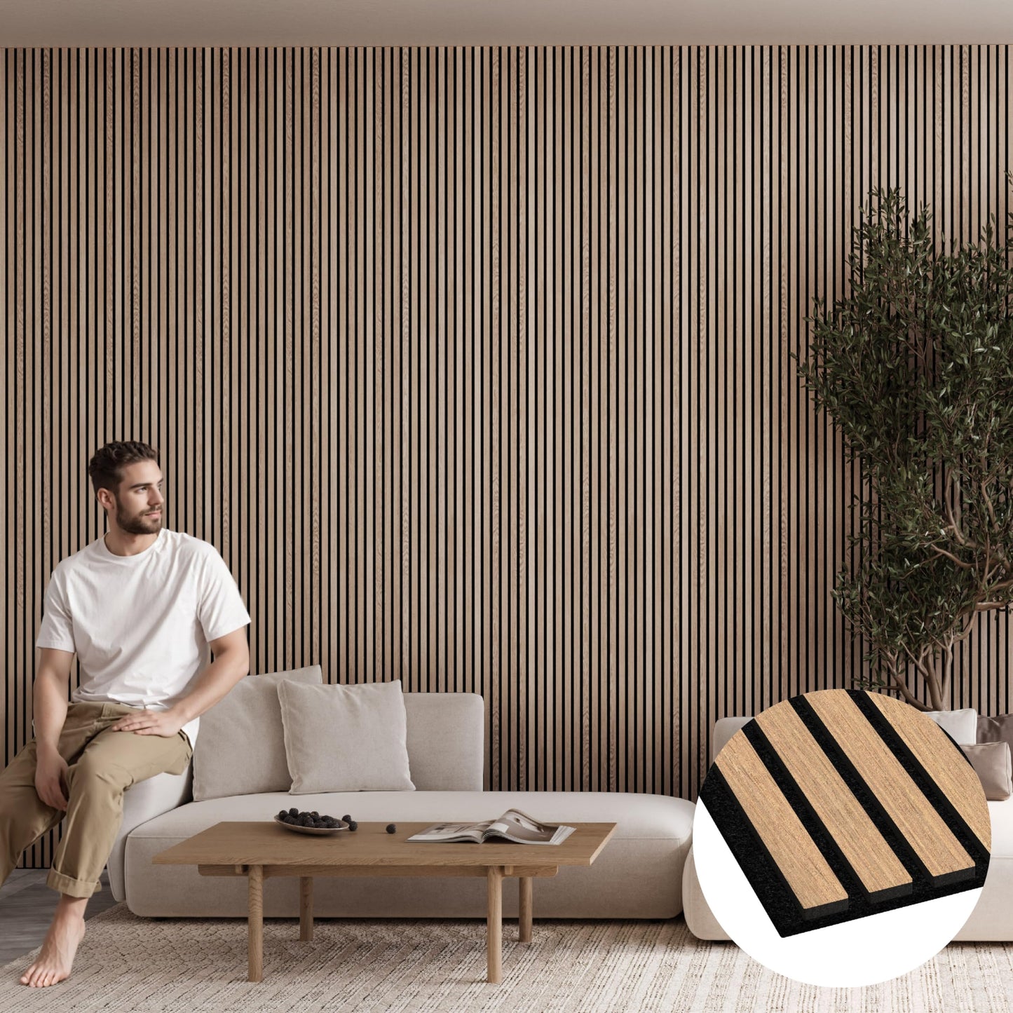 Bark & Bole Oak Acoustic Panels – 3D Textured Wood Veneer Wall and Ceiling Panels | Decorative Sound-Absorbing Solution for Homes, Offices, and Studios | H94.5” x W12.6” | Veneer, MDF, Felt