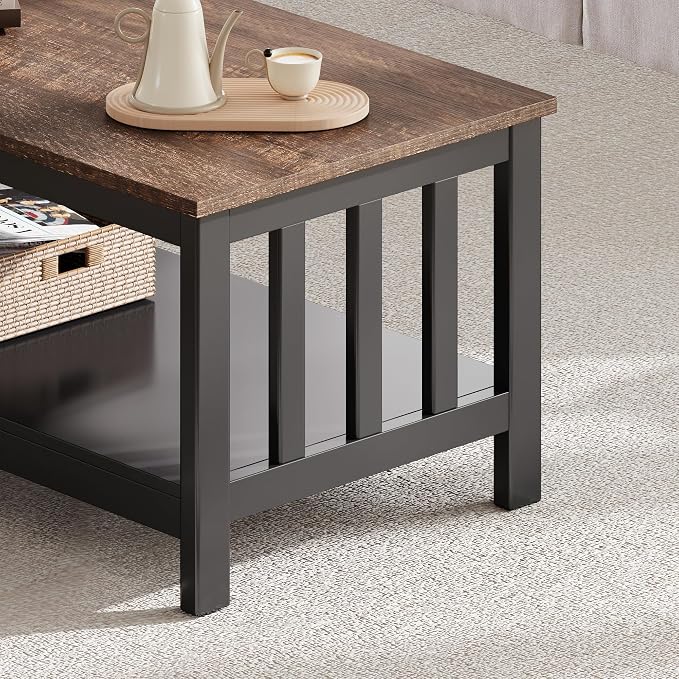 ChooChoo Mission Coffee Table, Wood Living Room Table with Shelf, 47 inch, Espresso