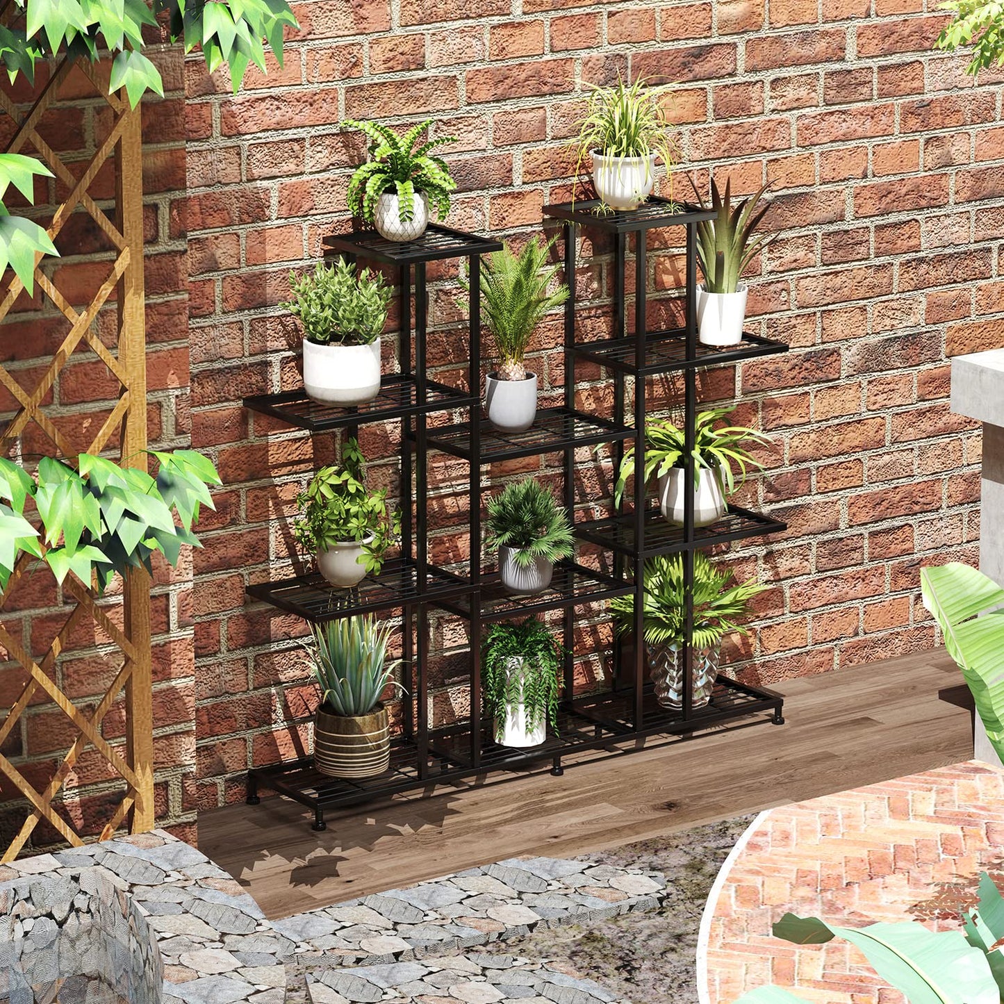 Twhep Heavy Duty Metal Plant Stand, large Multifunctional Plant Stand for Indoor Outdoor, for Tall Large Rack for Living Room Garden Balcony, Black(9 Tier)