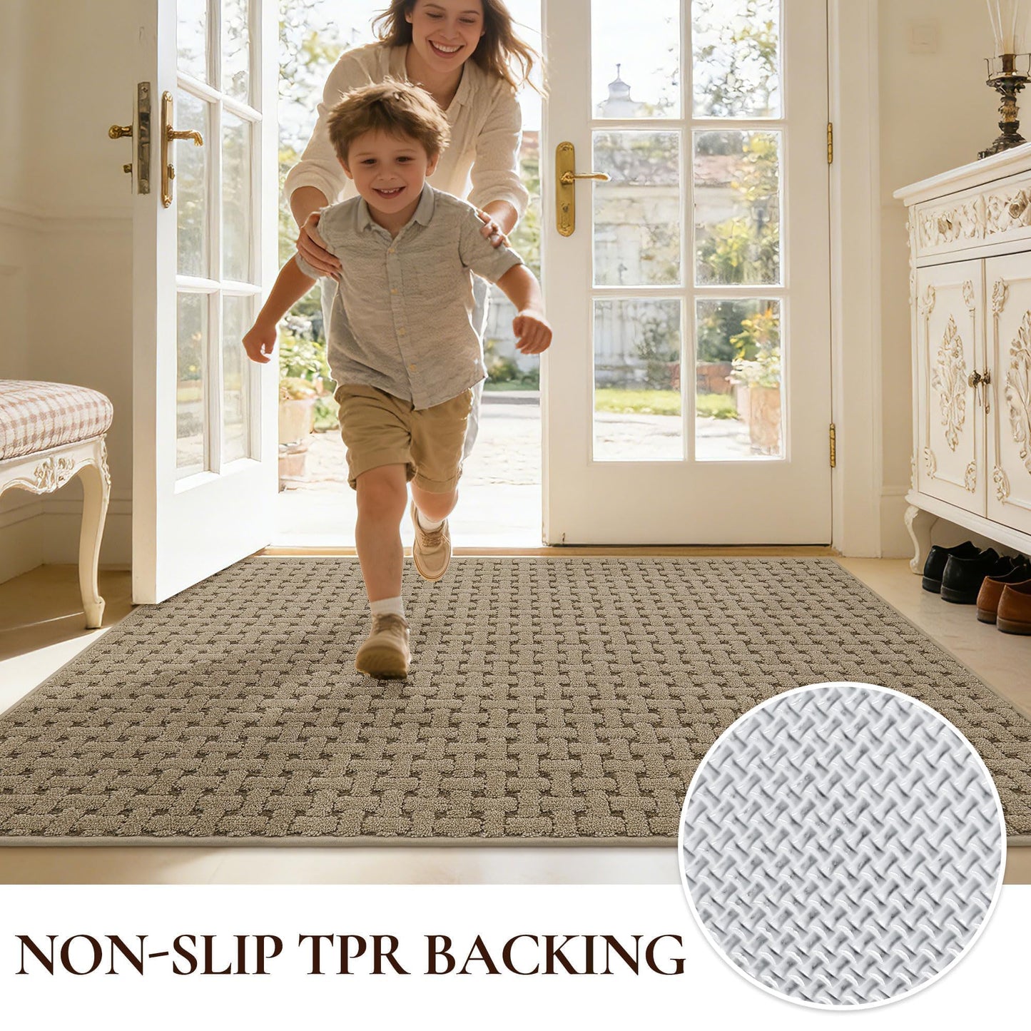 FLOORHUG Door Mat Indoor Entrance 20x32, Non-Slip Washable Doormats Entry Way Mats, Dirt Resistant and Absorbent Welcome Mat, Easy Clean Low-Profile Doormat, Front Door, Inside Entrance, Beige