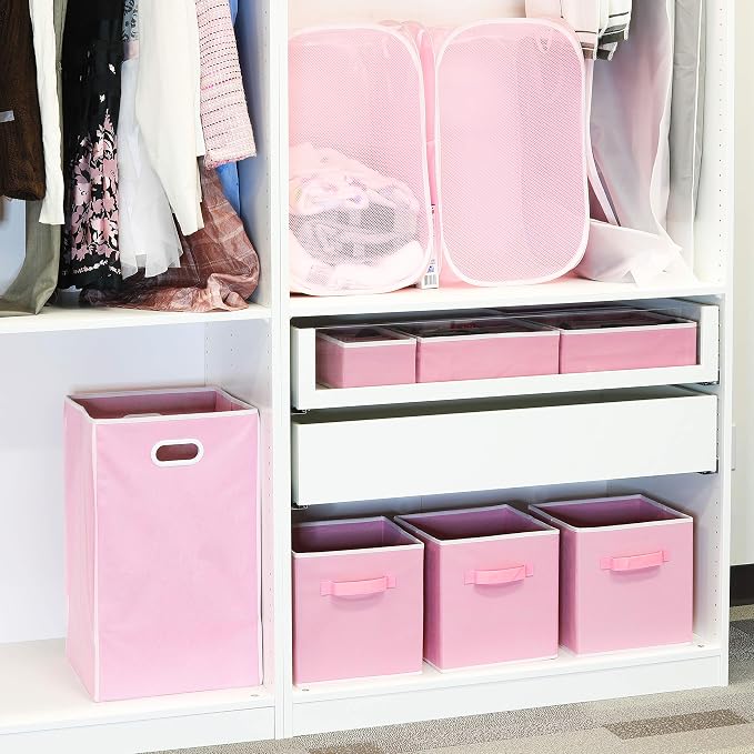Simple Houseware Mesh Pop-Up Laundry Hamper Basket With Side Pocket, Pink - 2 Pack