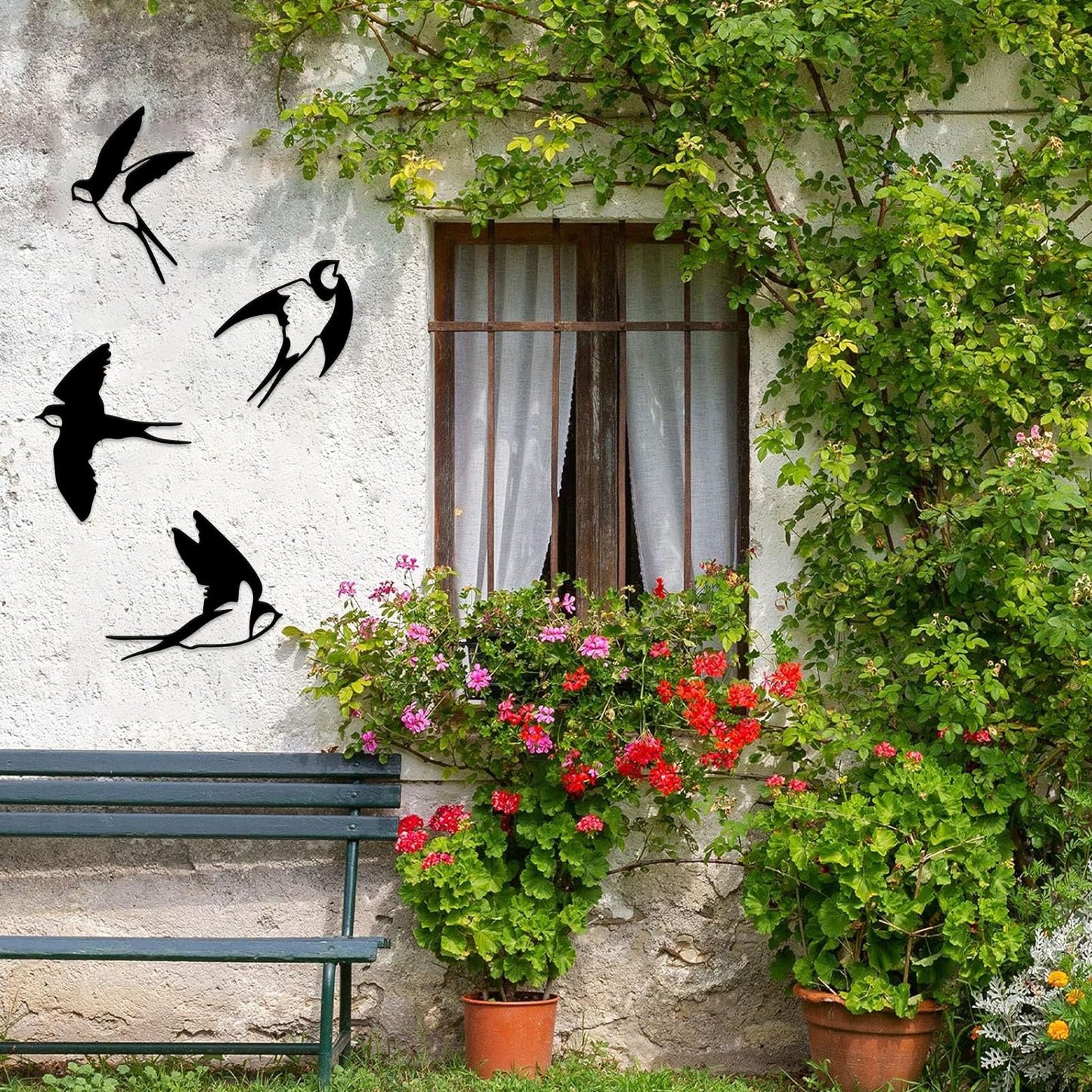 ESTART Birds Metal Wall Decor, 5 Pcs Black Birds Metal Wall Art Outdoor Hanging Decorative Bird Wall Sculpture for Home Kitchen Patio Bedroom Living Room Bathroom Garden