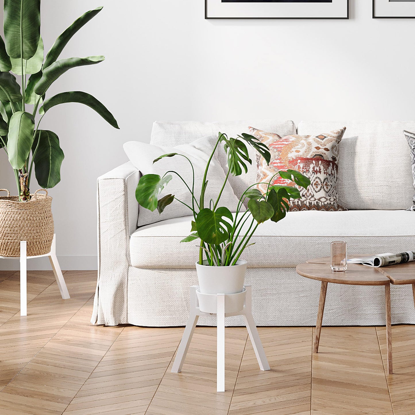 IRCPEN Adjustable Plant Stands Set of 2, Metal Small Plant Holder, Heavy Duty Stable Flower Holder Stand Rack for Various Pot Sizes Indoor Outdoor Corner Living Room Balcony Office White PS-007WH-2