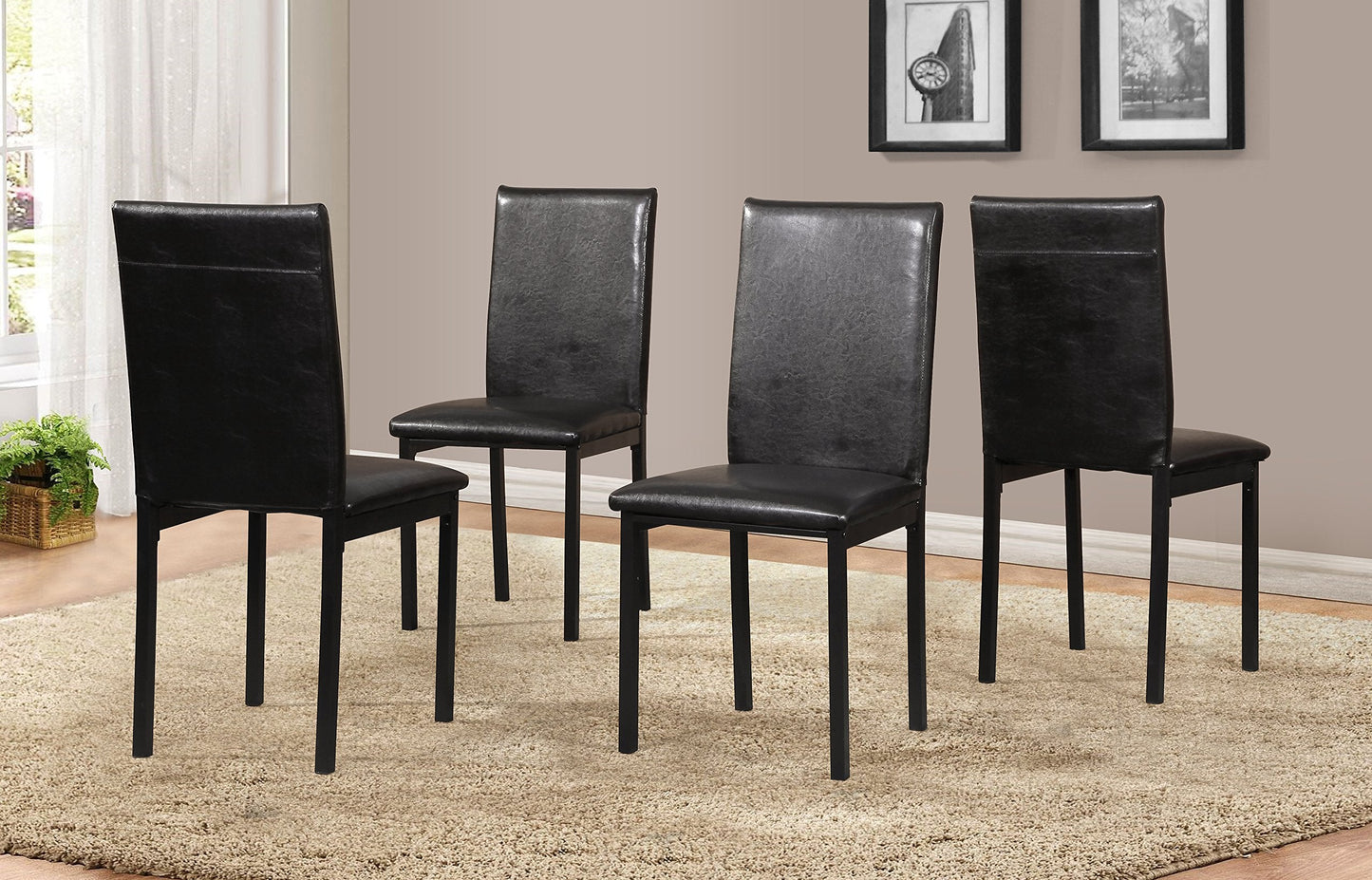 Roundhill Furniture 5 Piece Citico Metal Dinette Set with Laminated Faux Marble Top, White Table with Black Chairs
