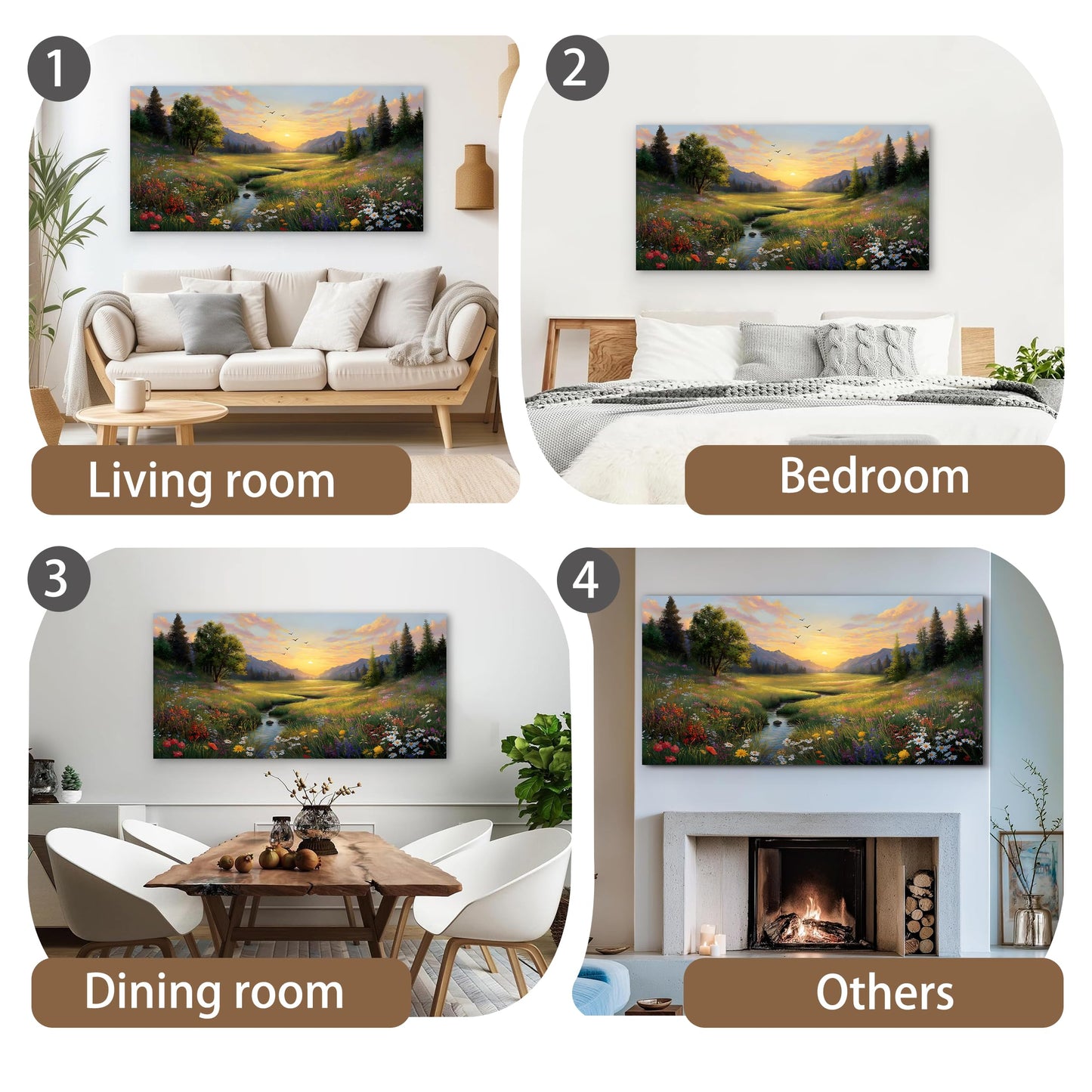 Tarfupth Large Green Landscape Canvas Wall Art for Living Room Sunset Mountain Wildflowers Canvas Prints Nature Scenery Artwork for Bedroom Office Home Decor 20"x40"