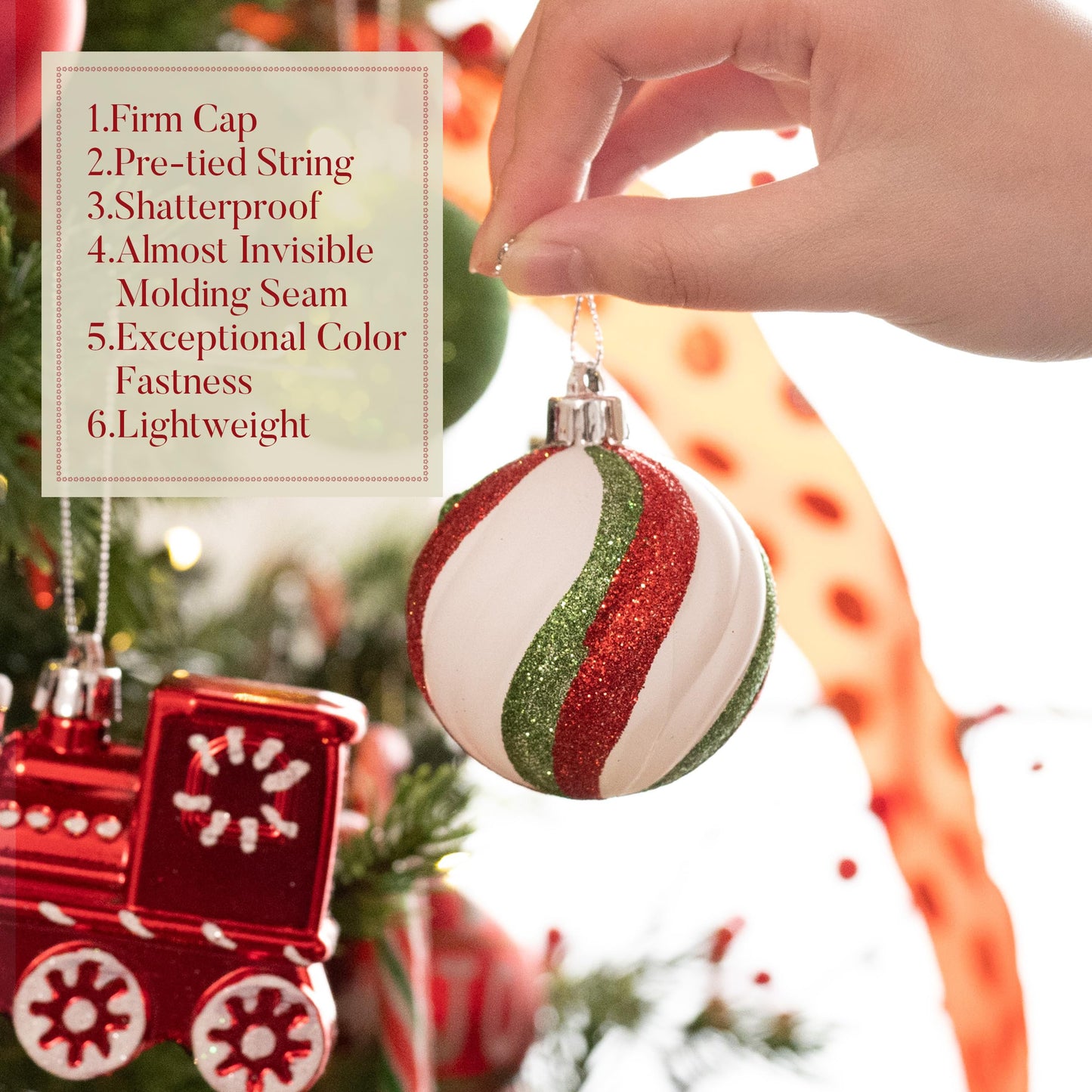 Valery Madelyn Christmas Ornaments Set, 100ct Red Green White Shatterproof Christmas Tree Decorations Variety Ball Ornaments Bulk, Whimsical Hanging Ornaments for Xmas Trees Holiday Party Decor