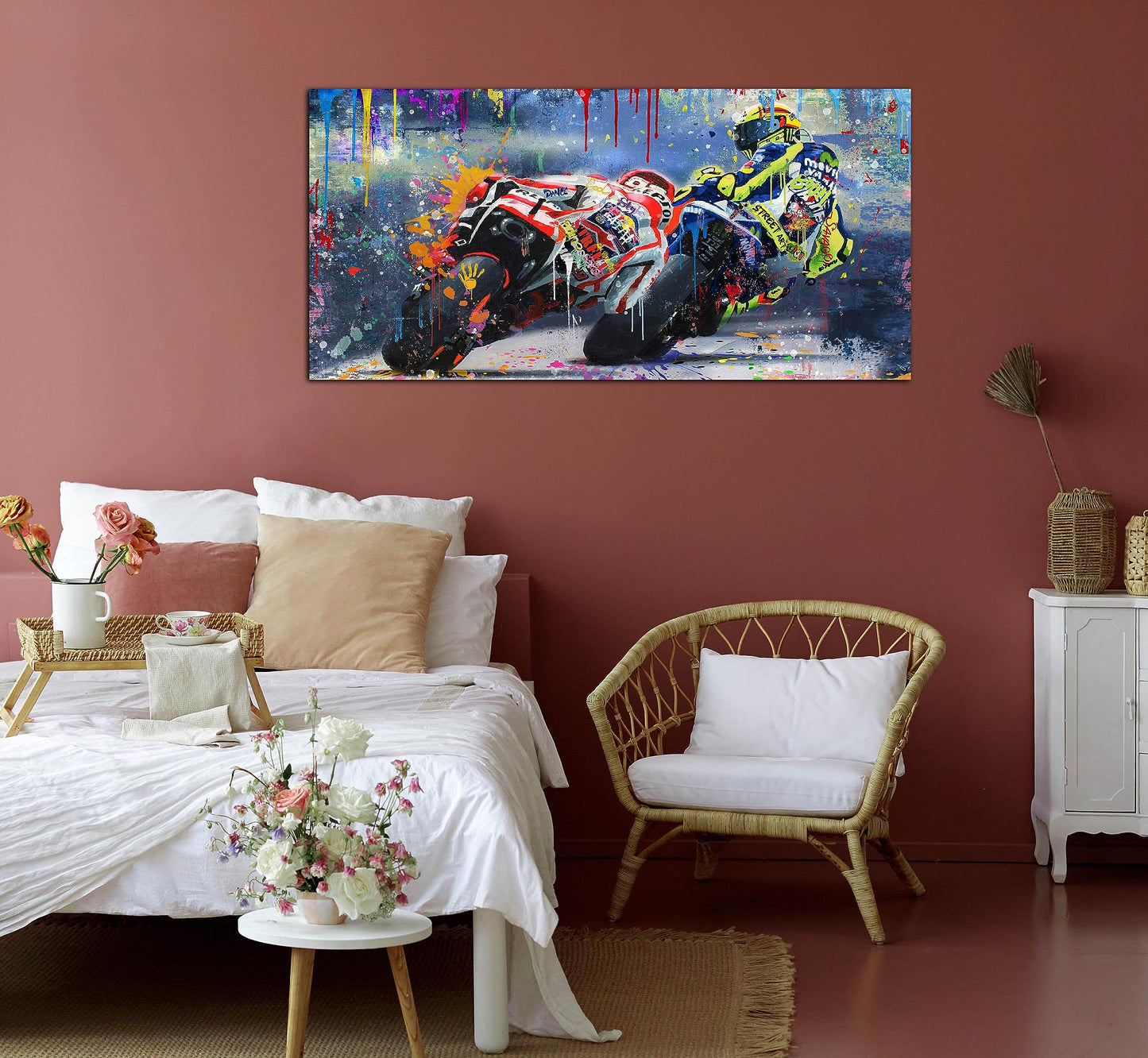 CANEITO Graffiti Motorcycle Wall Art for Teen Boys Room, Cool Posters Bedroom Picture Art, Racer Sports Canvas Art Print Painting Wall Decor for Living Room, 40"x20"