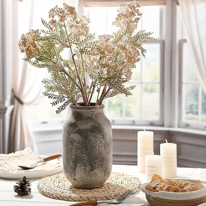 SIDUCAL Rustic Ceramic Farmhouse Flower Large Vase, Whitewashed Terra Cotta Vase, Pottery Decorative Flower for Home Decor, Table, Living Room Decoration, Shelf Decor, Mantel, 9.5 Inch, Terra
