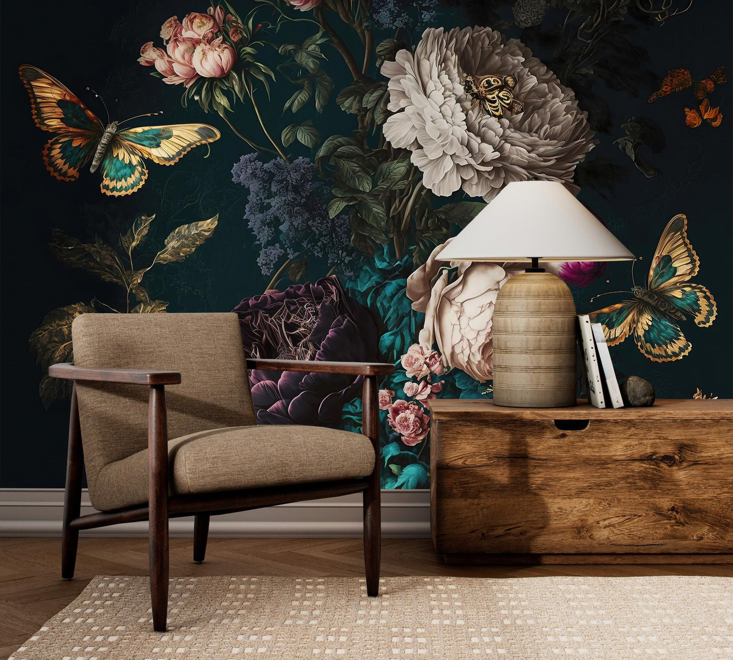 NIUONENIU Large Butterfly Flower Self-Adhesive Wallpaper Wall Decals, Suitable for Bedroom Accent Walls and Living Rooms