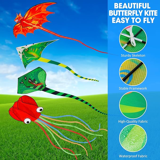 Large Kites for Adults Kites for Kids Ages 4-8， 8-12 Beach Park Outdoor Game Activities, Gifts for Easter and Festival